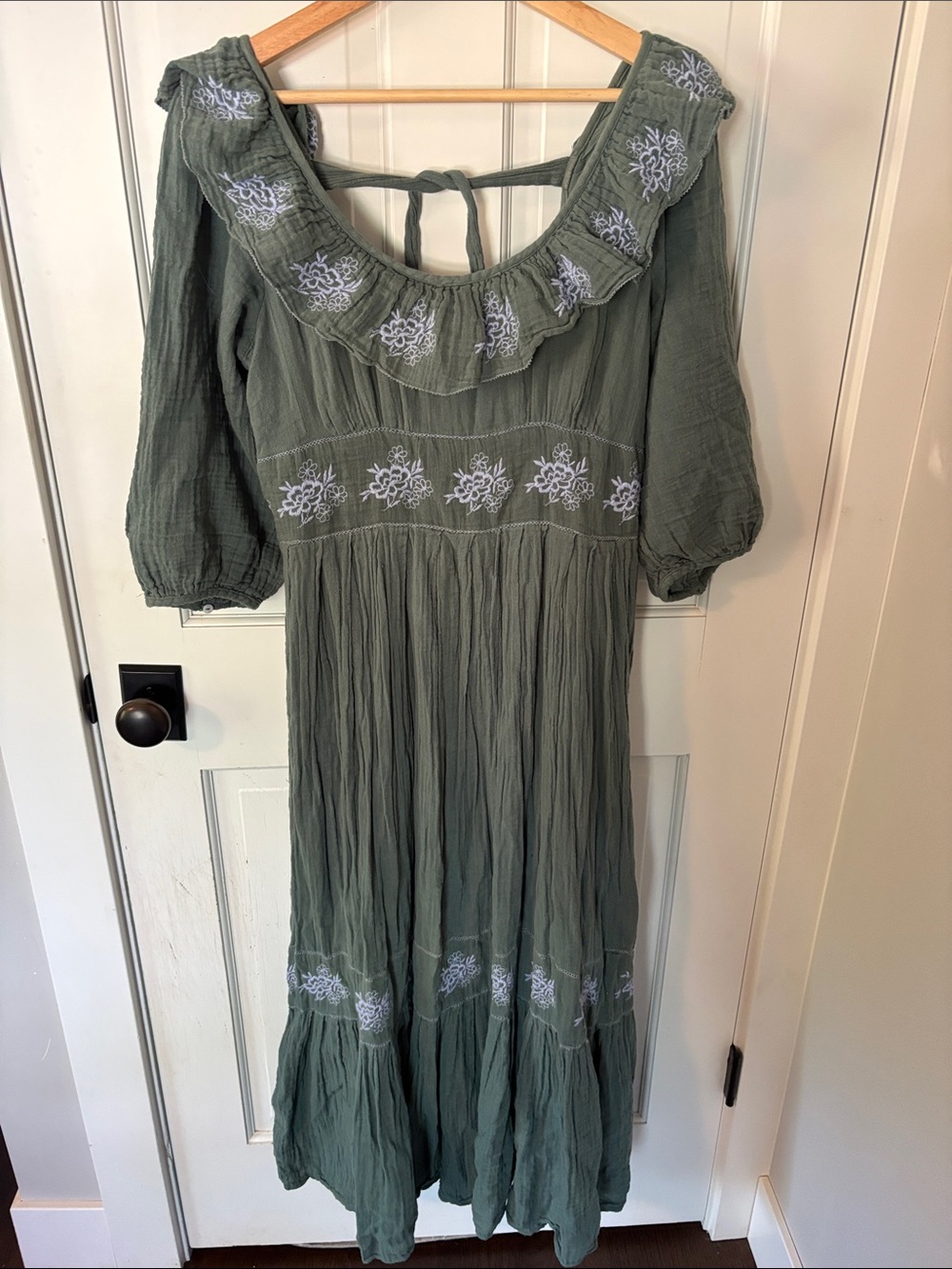 Free People Sage Green Embroidered Midi Dress